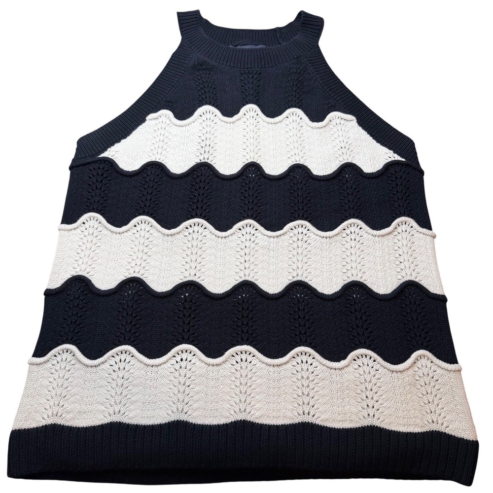 Tommy Hilfiger Halter Neck Sweater Women Large Navy Blue White Nautical Wave
